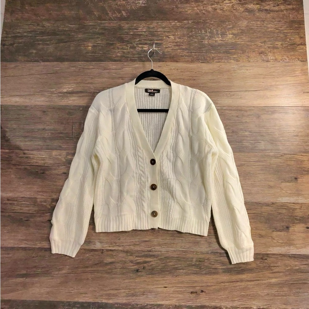 Love by Chelsea Cream Cardigan Sweater Classic Knit Design